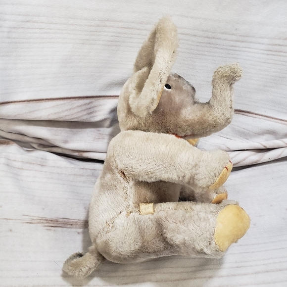 Vintage Mohair Elephant Straw Stuffed Animal Made In Japan 1950s Sitting 7 Inch - Picture 6 of 15